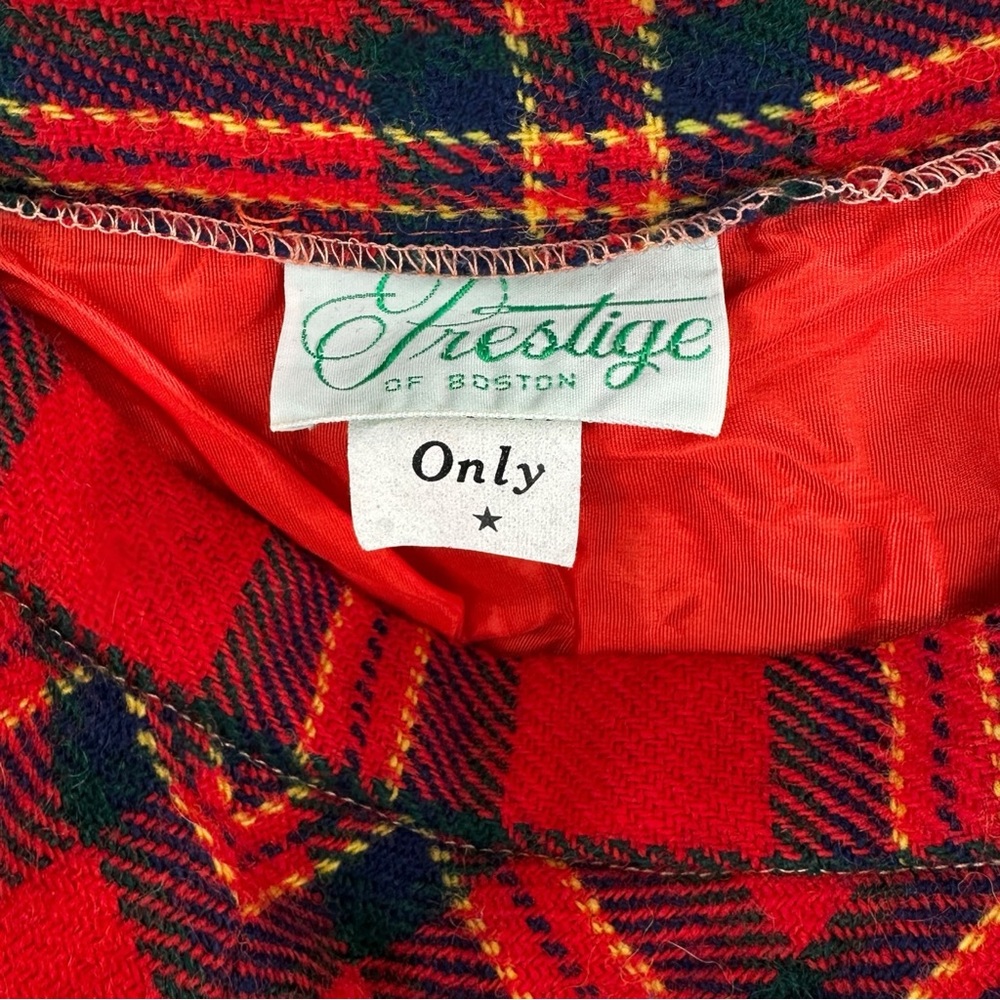Vintage Prestige of Boston Red Tartan Plaid High Waisted Wool Maxi Skirt sz 14 - Picture 5 of 7